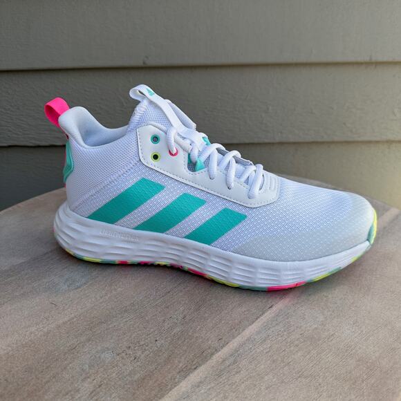 Adidas Own the Game 2.0K Kids Sneakers Size 7 Basketball Shoes White Striped New - Picture 1 of 11